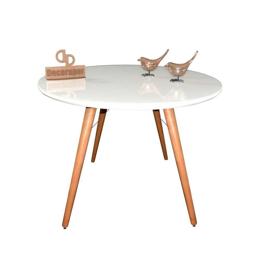 Mesa Jantar Pés Palitos Tampo Redondo Vidro Laqueado 120cm Branco