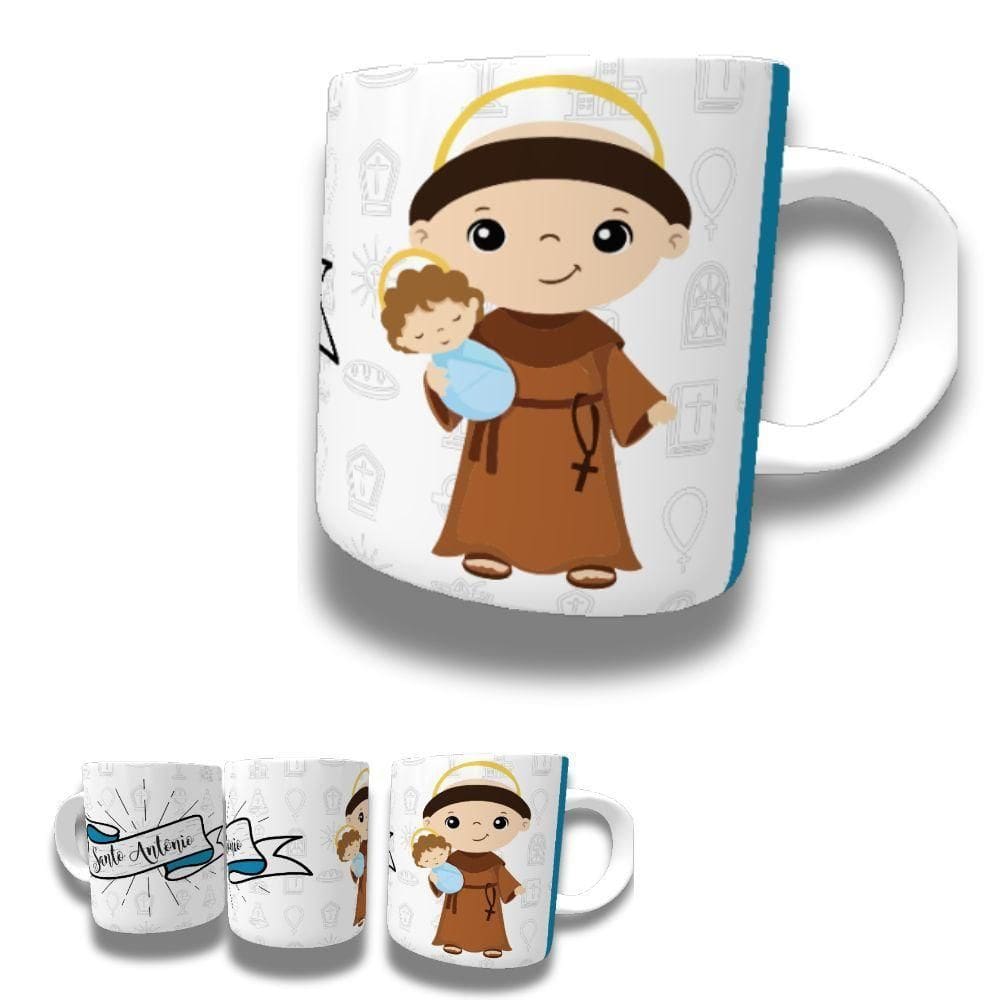 Caneca De Porcelana 325ml Santos Católicos Decorada Santo Antonio