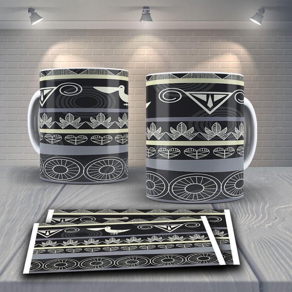 Caneca De Porcelana 325ml Decorada Tribal Tribal 23