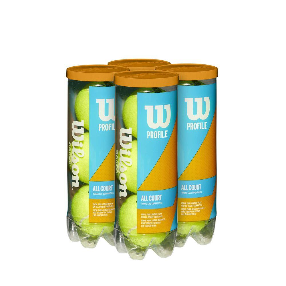 Bolas de tênis Wilson Profile All Court Yellow, pacote com 4 latas