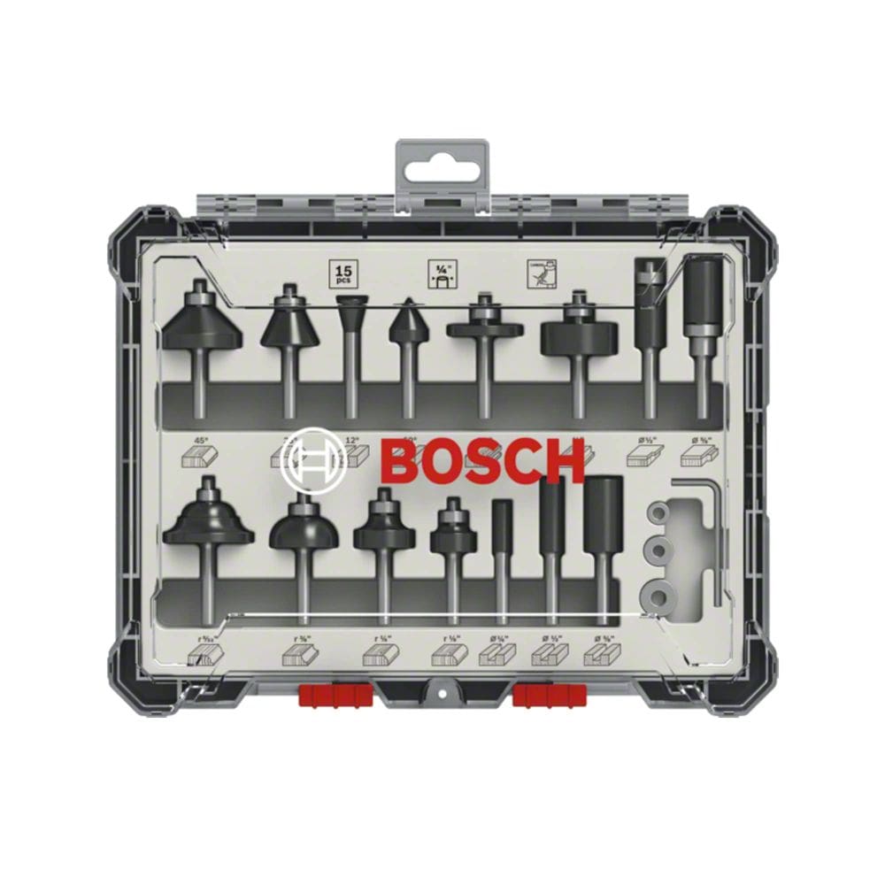 Conjunto de brocas de roteador Bosch Professional, 15 peças para haste de madeira de 1/4"