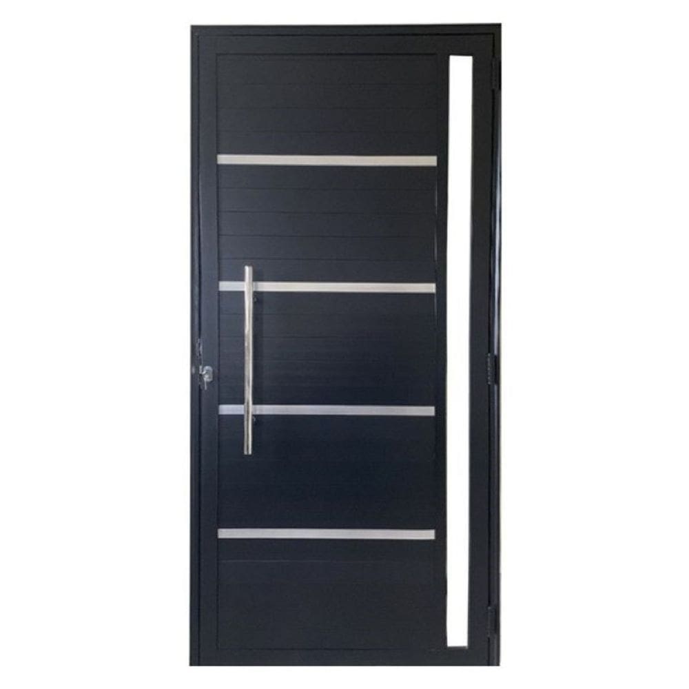 Porta Lambril c/friso 2,10x60 lado ESQUERDO L-25 no alum. preto c/puxador redondo e vidro lateral