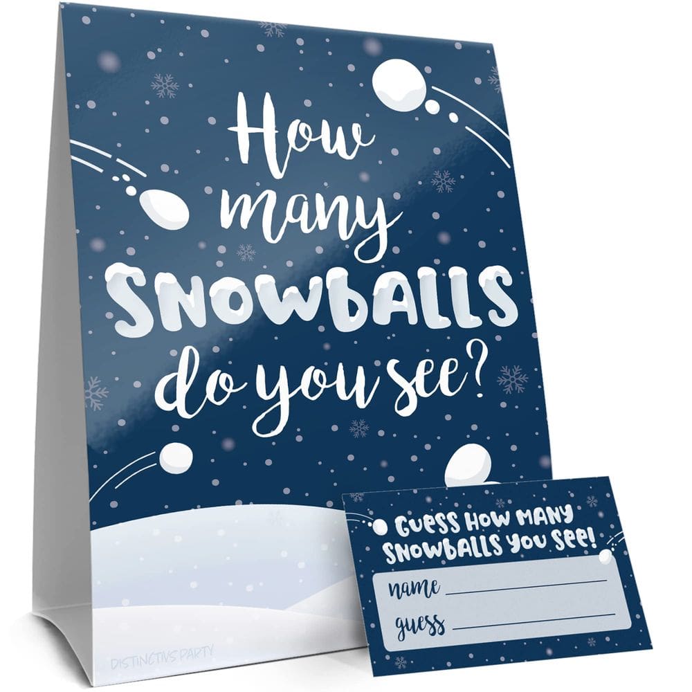 Jogo de adivinhação: Winter Holiday Party Snowballs com cartaz e 30 cartas