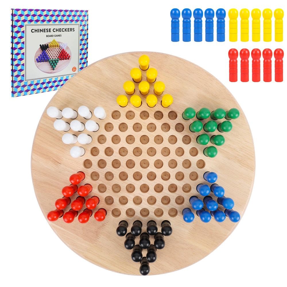 Jogo de tabuleiro de damas chinês Offelec Large 38 cm com 75 pinos