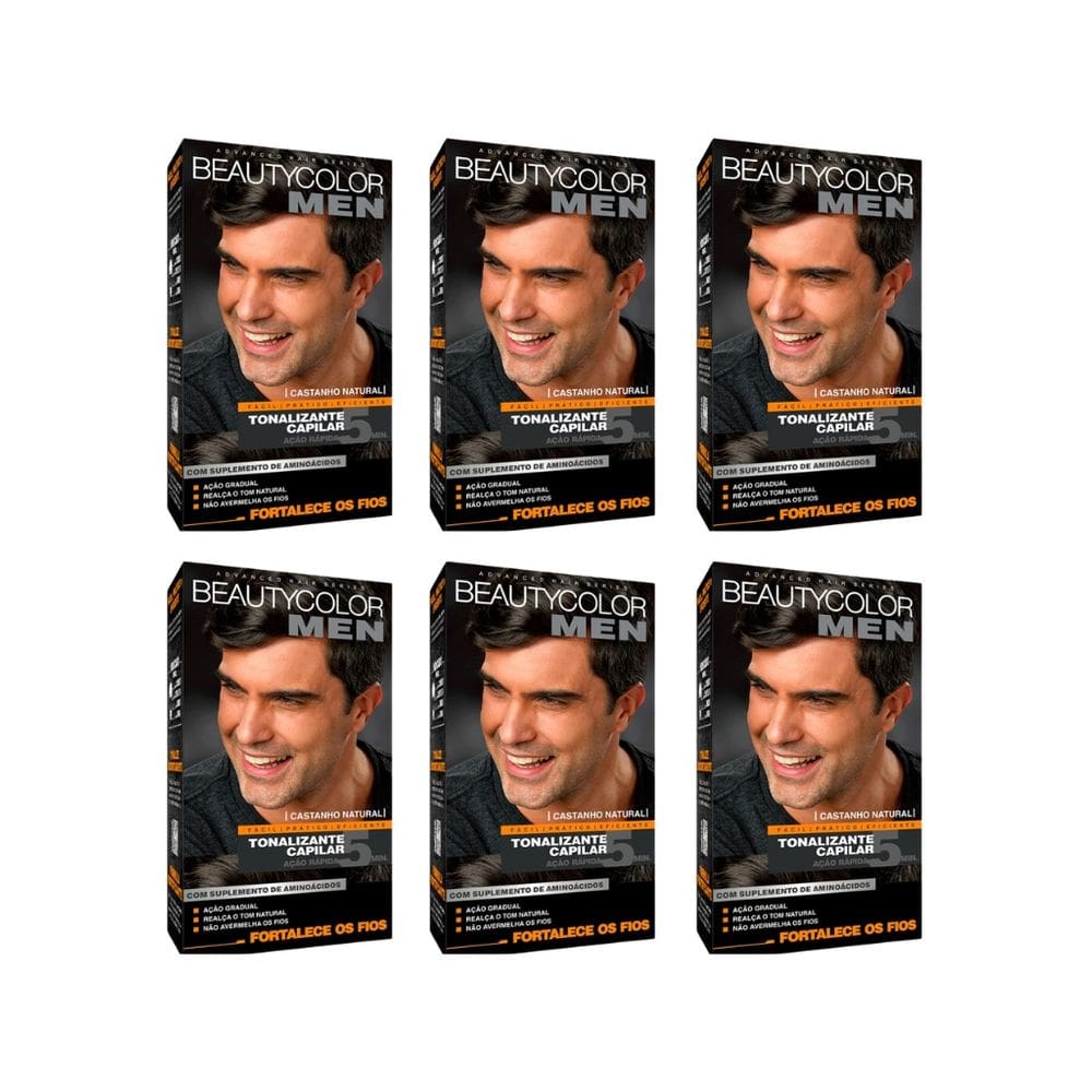 Coloraçao Beauty Color Men Castanho Natural - Kit C/ 6un