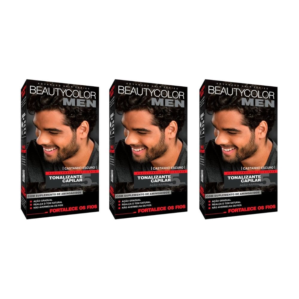 Coloraçao Beauty Color Men Castanho Escuro - Kit C/ 3un