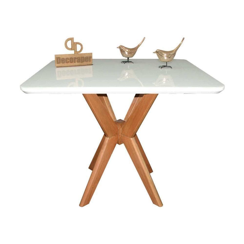 Mesa Jantar Pandora Tampo Quadrado Laca Com Vidro 100cm Branco