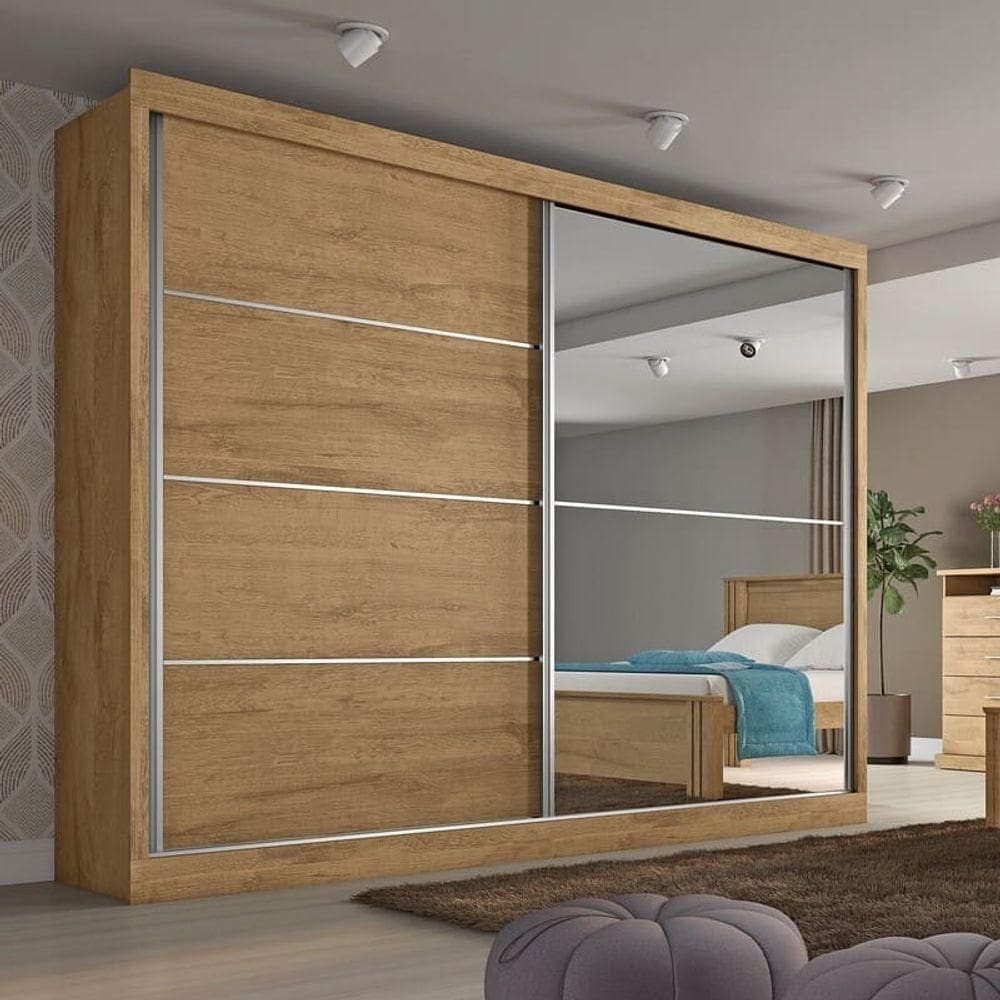 Guarda Roupa Casal Com Espelho 2 Portas 4 Gavetas Verona-amêndoa Made Marcs