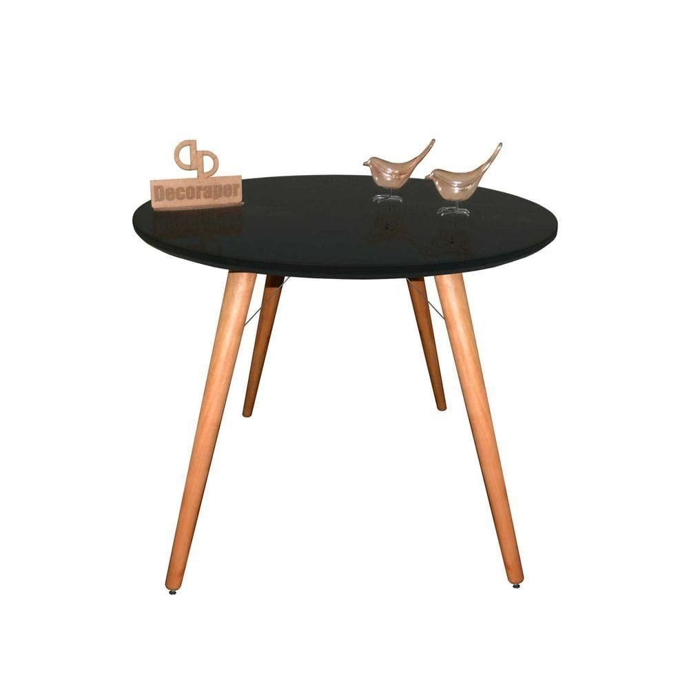 Mesa Jantar Pés Palitos Tampo Redondo Vidro Laqueado 90cm Preto