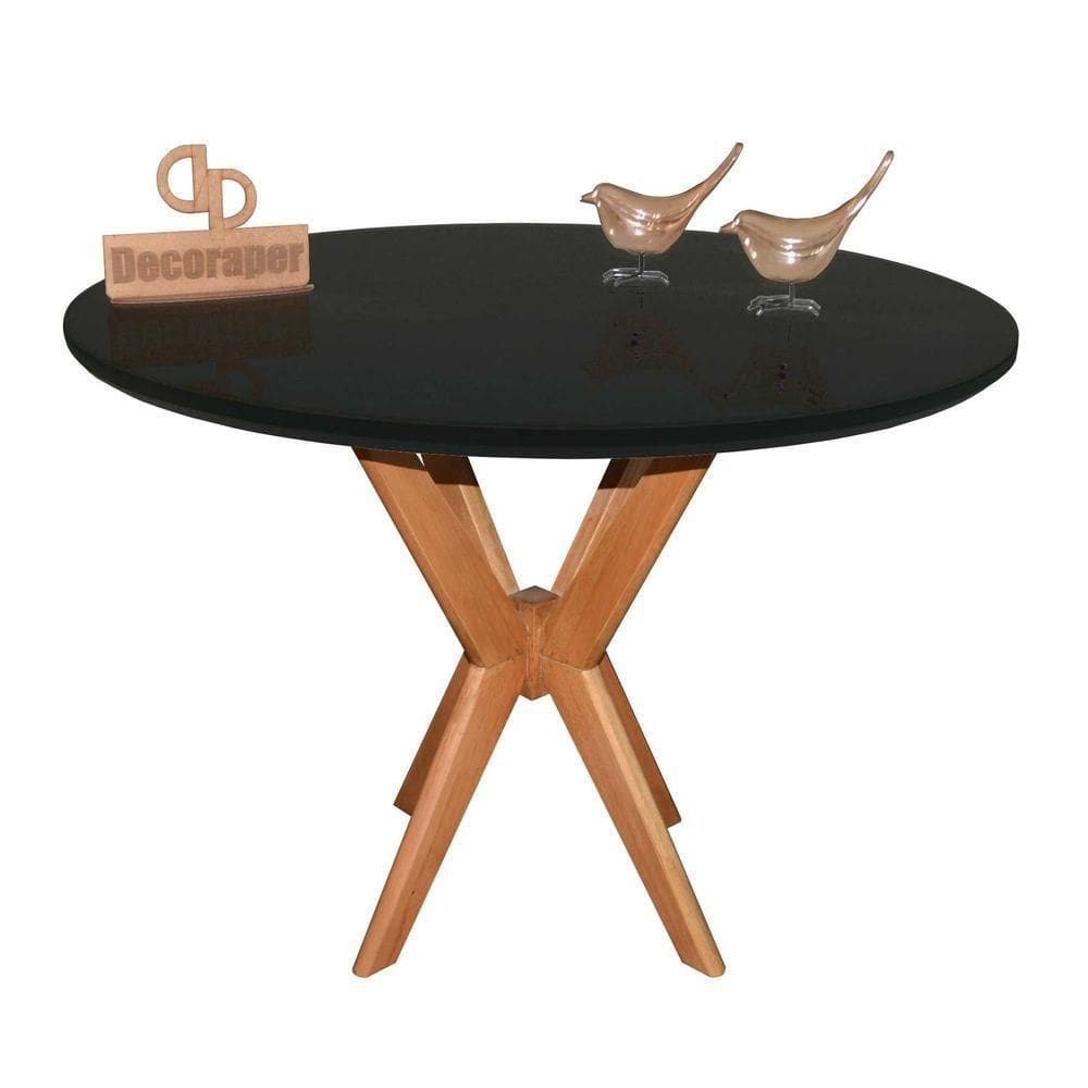 Mesa Jantar Pandora Tampo Redondo Laca Com Vidro 120cm Preto