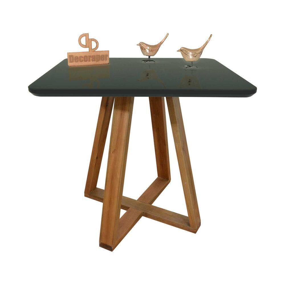 Mesa Jantar Base X Tampo Quadrado Laca Com Vidro 90cm Preto
