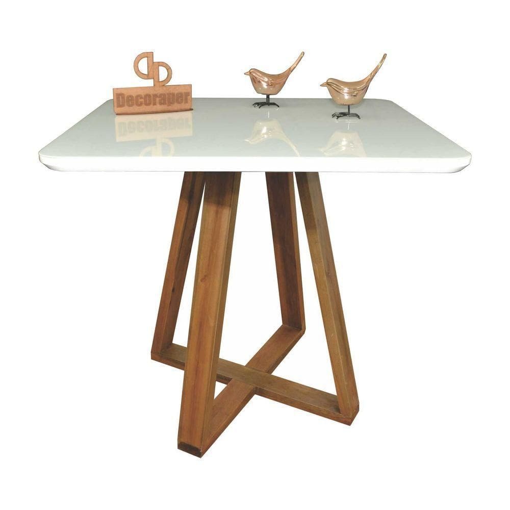Mesa Jantar Base X Tampo Quadrado Laca Com Vidro 110cm Branco