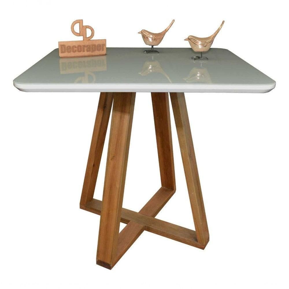Mesa Jantar Base X Tampo Retangular Laca Com Vidro 100x70cm Off White