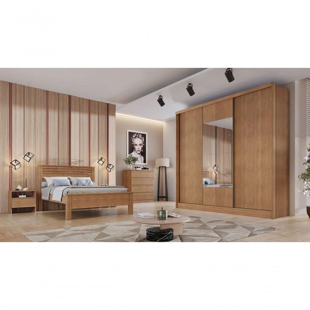 Guarda Roupa Casal Com Espelho 3 Portas 4 Gavetas Arezzo Plus-cumaru Móveis Novo Horizonte