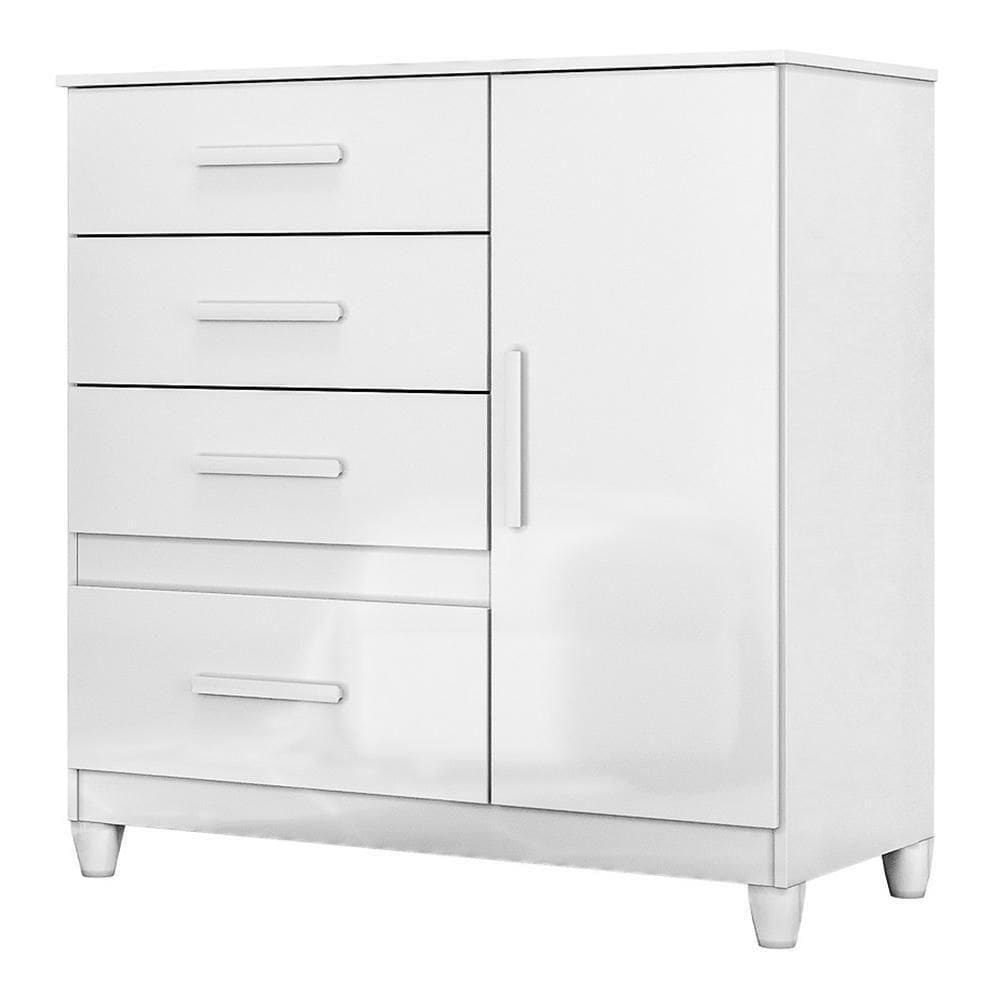 Cômoda Sapateira Vênus 1 Porta E 4 Gavetas Flex Branco Com Pés Moval Branco