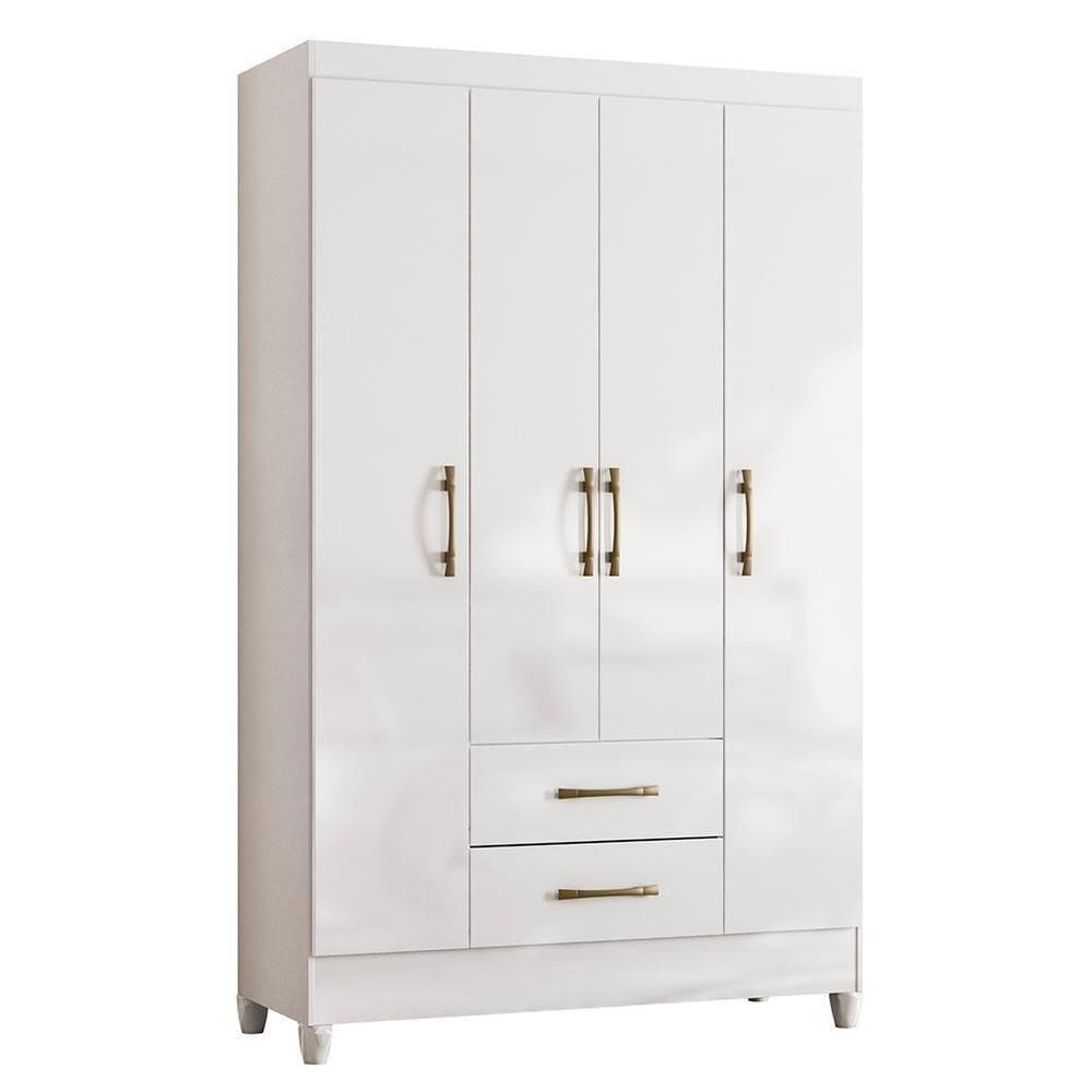 Guarda Roupa Solteiro Paraty 4 Portas E 2 Gavetas Branco Moval Branco