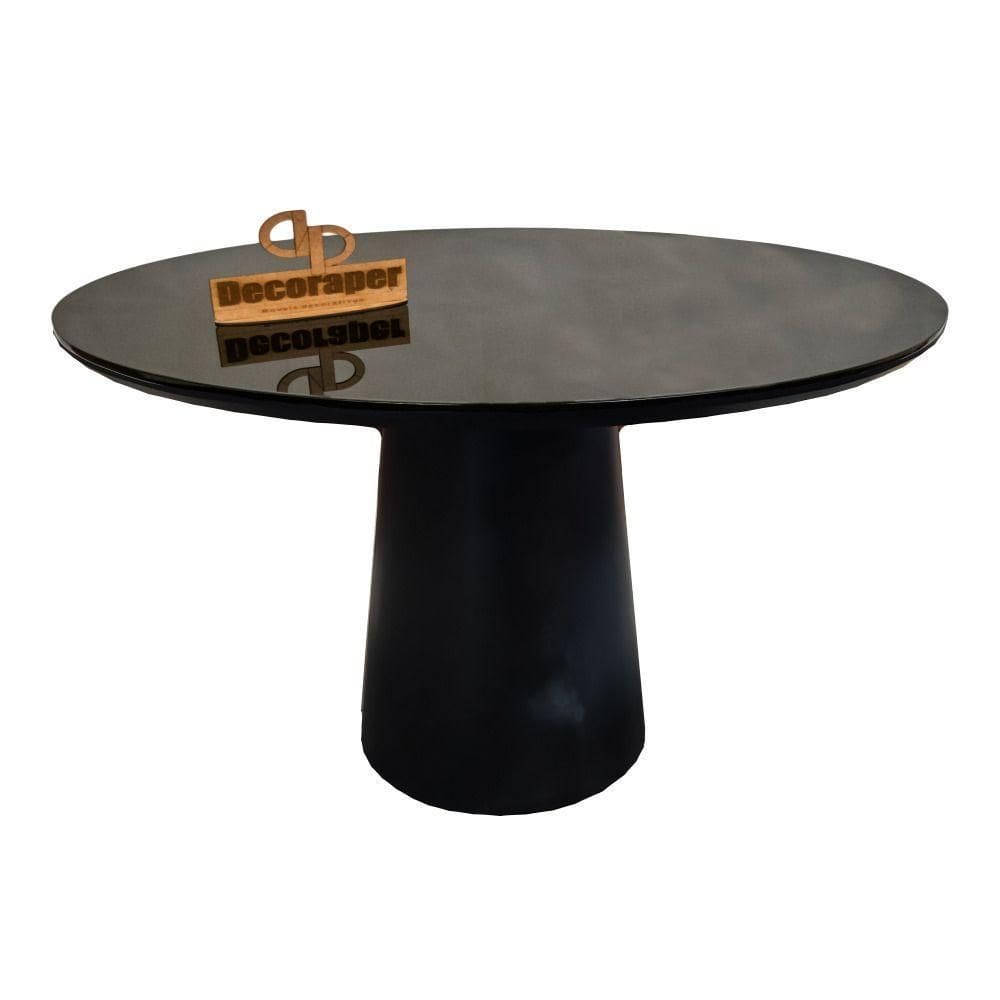 Mesa Jantar Cone Laqueado Tampo Redondo Laca Com Vidro 100cm Preto