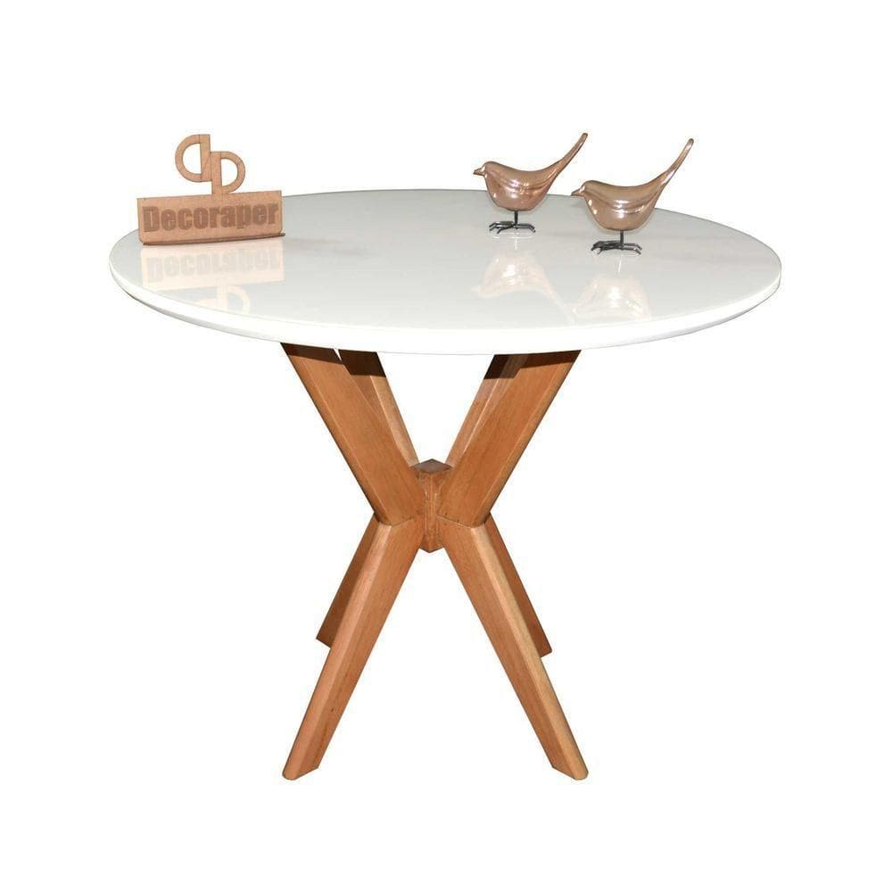 Mesa Jantar Pandora Tampo Redondo Laca Com Vidro 90cm Branco