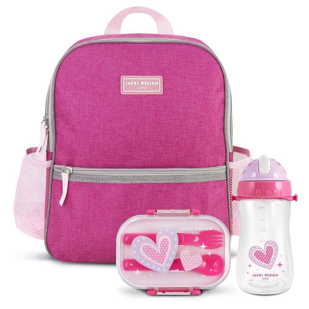 Kit Mochila Escolar Pote Para Lanche E Garrafa 460ml Infantil Pink