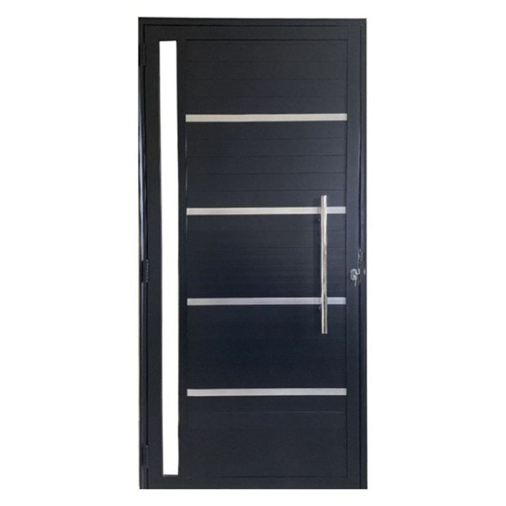 Porta Lambril c/friso 2,10x1,00 lado DIREITO L-25 no alum. preto c/puxador redondo e vidro lateral