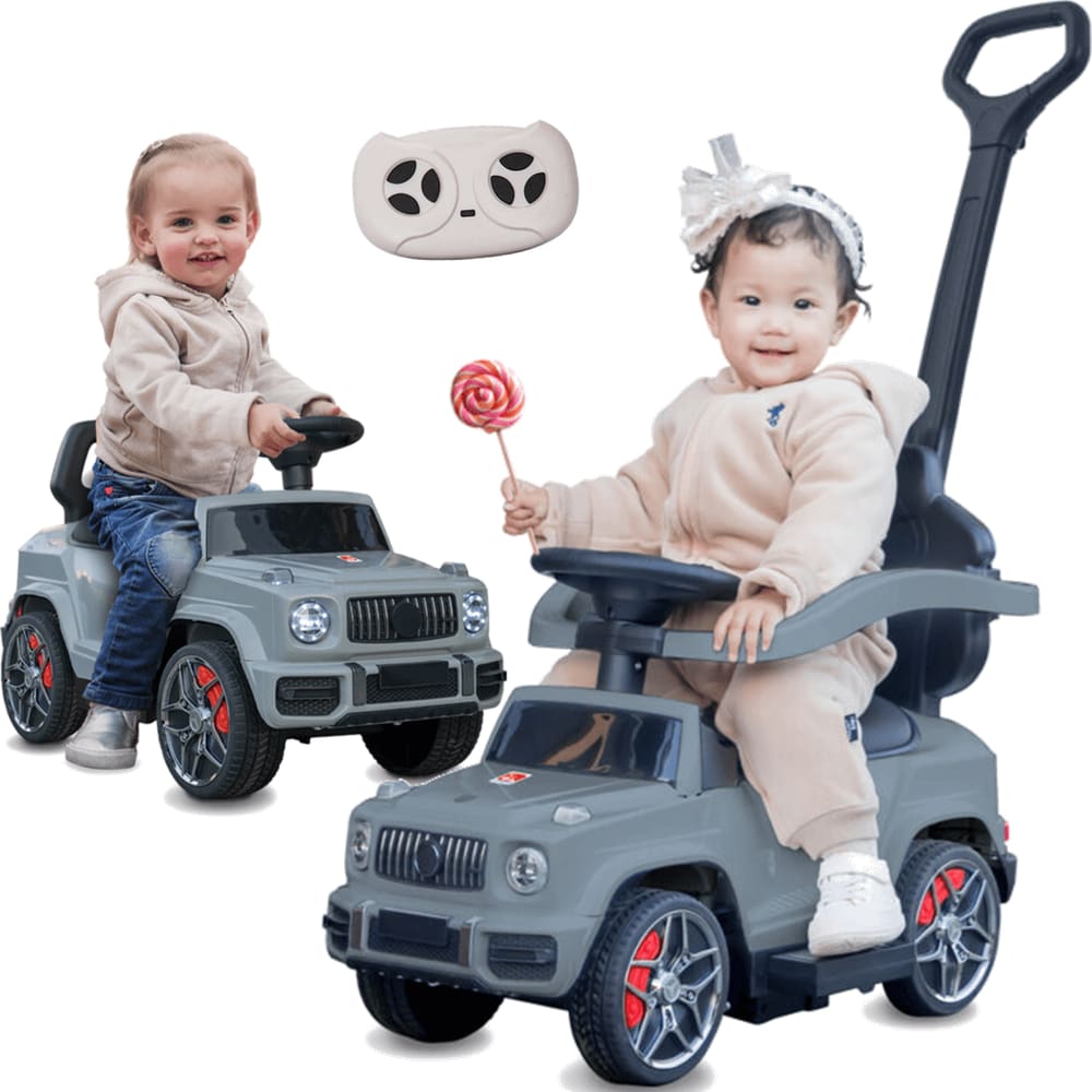 Carrinho Eletrico com Empurrador Bandeirante Jipe 4 em 1 6V Cinza