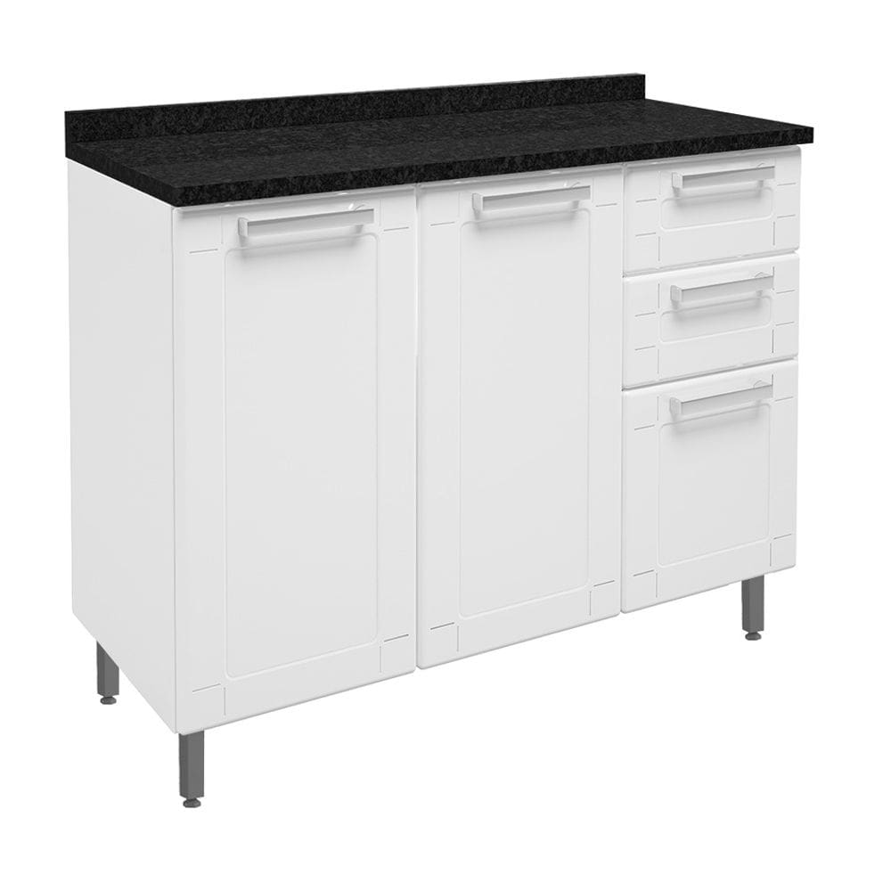 Balcão Aço Cozinha Tampo Incluso 2 Gavetas 3 Portas 105 Cm -Apartamento-Bertolini