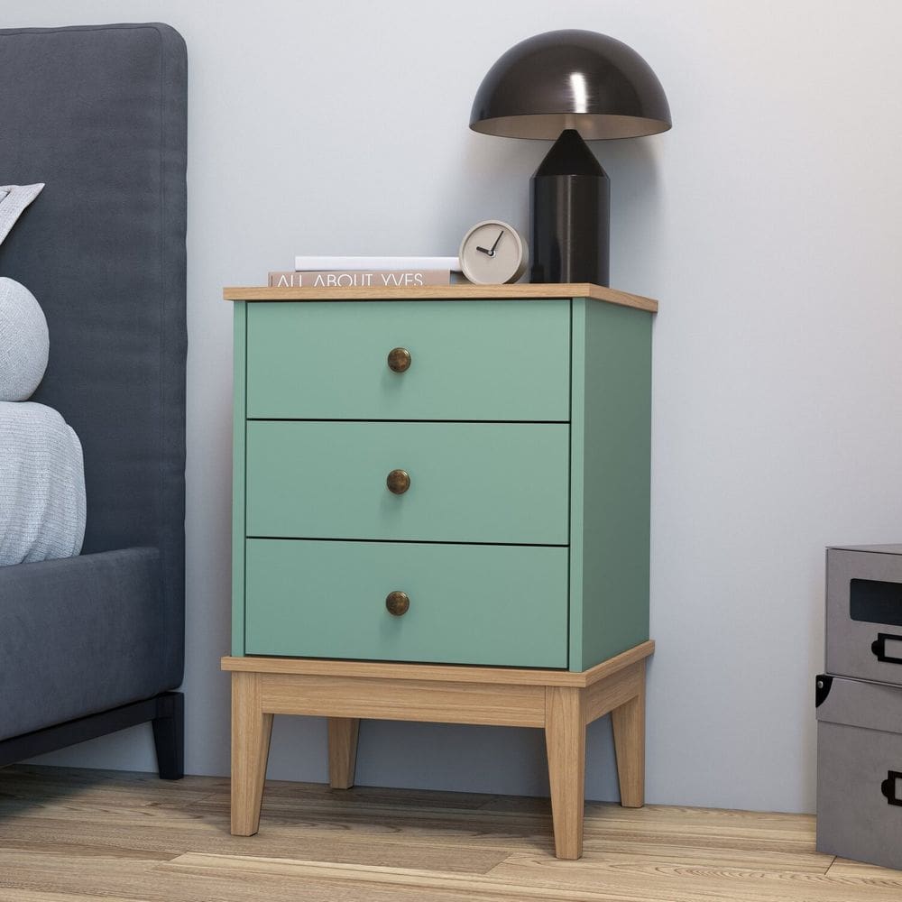 Mesa de Cabeceira - Colonial 450cm x 660cm x 380cm 3 Gavetas Mel / Oliva