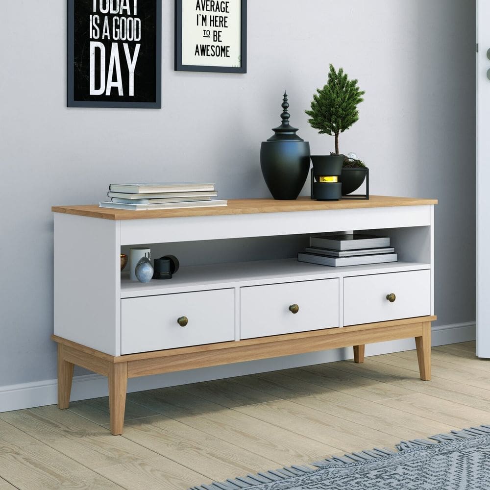 Rack - Colonial 1200cm x 600cm x 410cm 3 Gavetas Mel / Branco