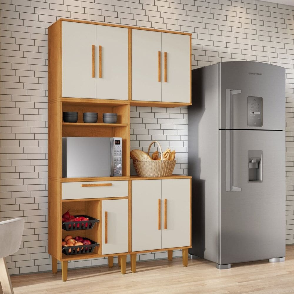 Cozinha Completa 3 Peças 7 Portas 1 Gaveta com Fruteira Lorena Marrom/Off White