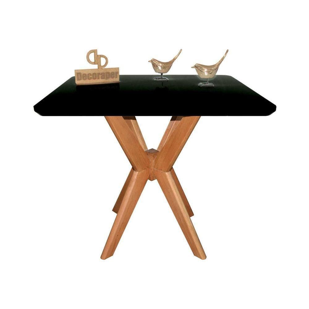 Mesa Jantar Pandora Tampo Quadrado Laca Com Vidro 90cm Preto