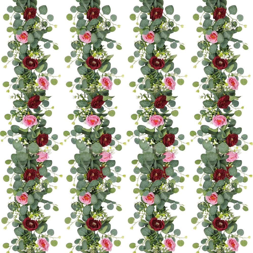 Guirlanda de flores de eucalipto artificial TOCHGREEN com rosas 1,8 m