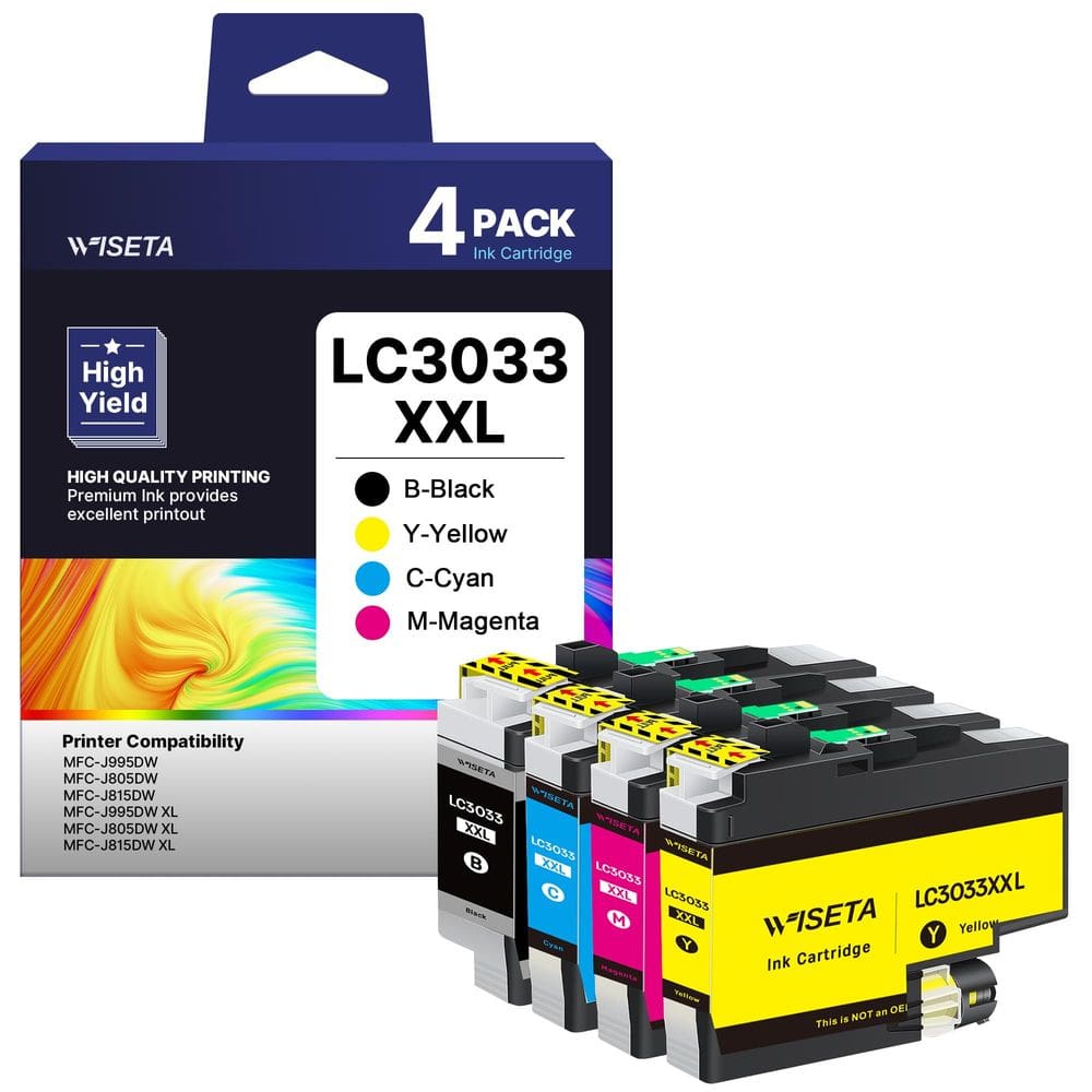 Cartuchos de tinta Wiseta LC3033XXL, pacote com 4 cartuchos de tinta de alto rendimento