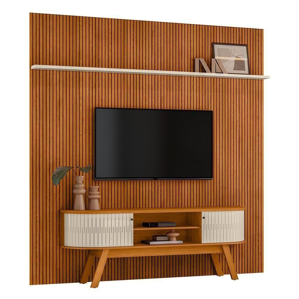 Rack Bancada Com Painel New Laguna Cinamomo Off White Para Tv Até 75 Madetec Cinamomo Off White