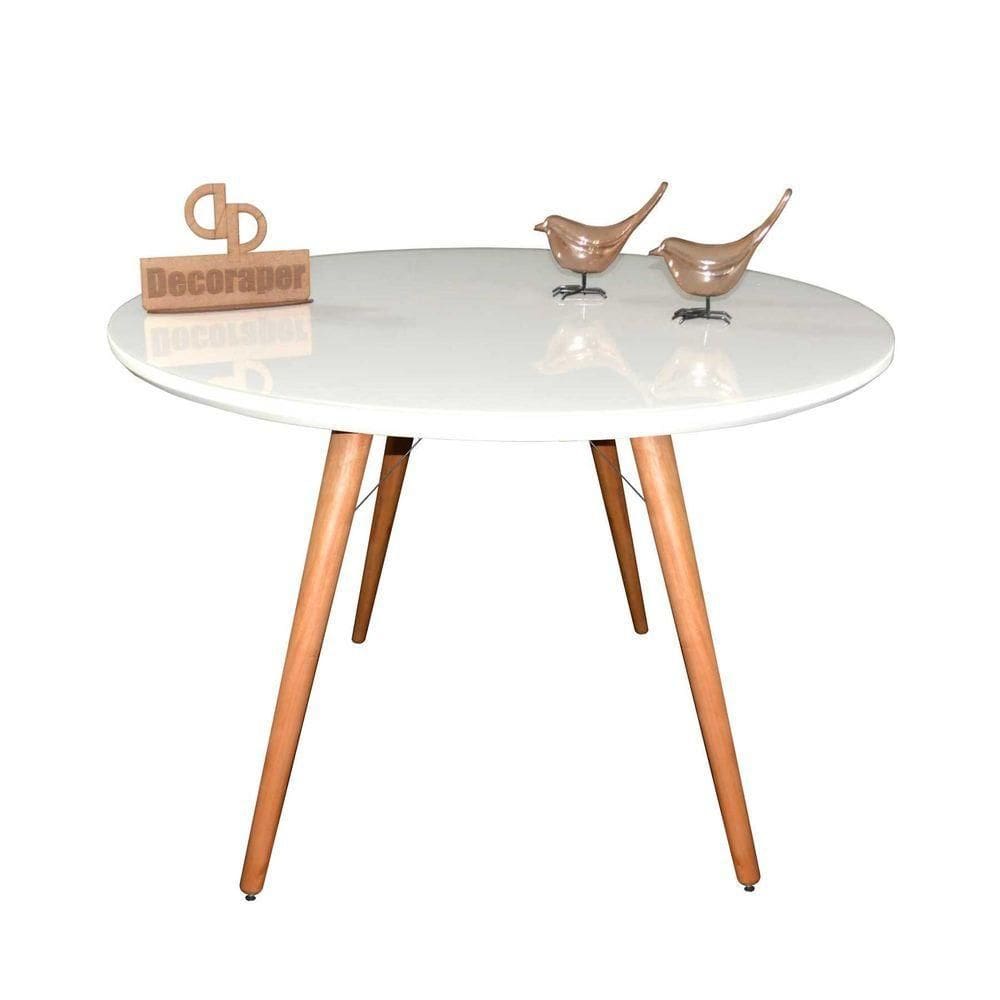 Mesa Jantar Pés Palitos Tampo Redondo Vidro Laqueado 130cm Branco