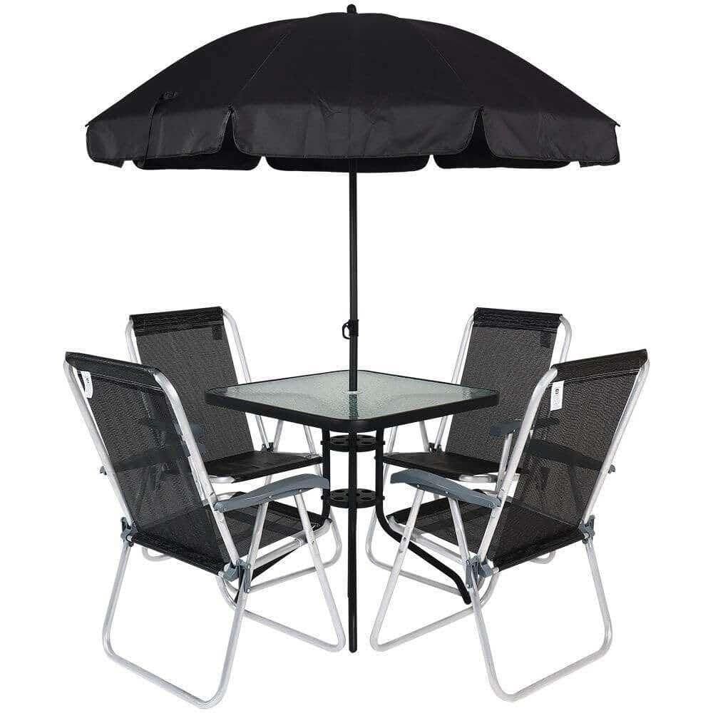Conjunto Petrópolis para Jardim com Mesa Cadeira e Guarda Sol 86207 Preto BEL