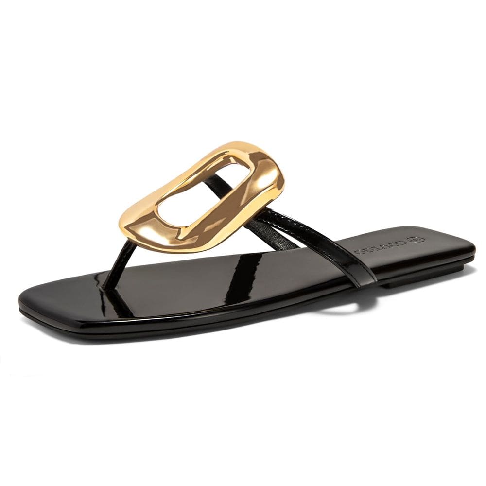 Sapatos de praia de verão Coutgo Flat Sandals para mulheres pretos 37
