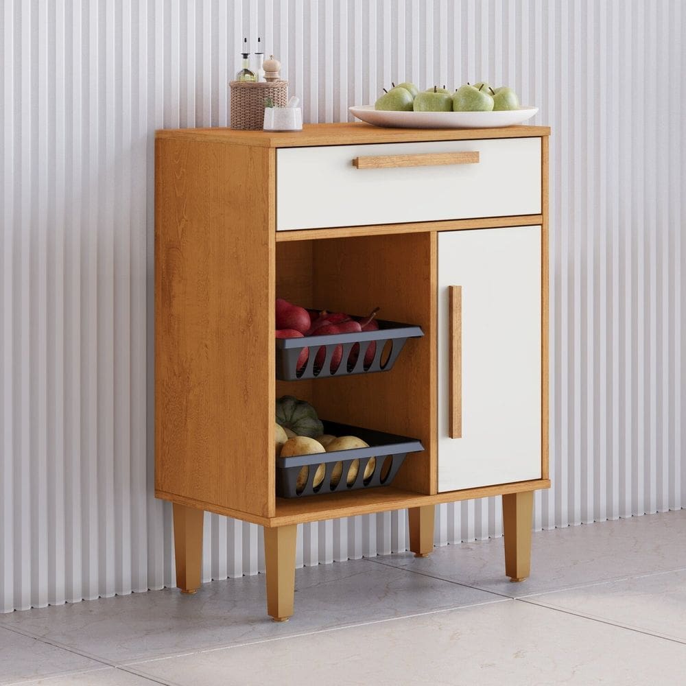 Fruteira 1 Porta 1 Gaveta Lorena  60,75x80,5x33,5cm Marrom/Off White