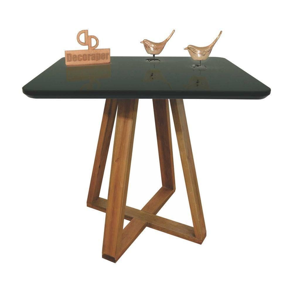 Mesa Jantar Base X Tampo Quadrado Laca Com Vidro 110cm Preto