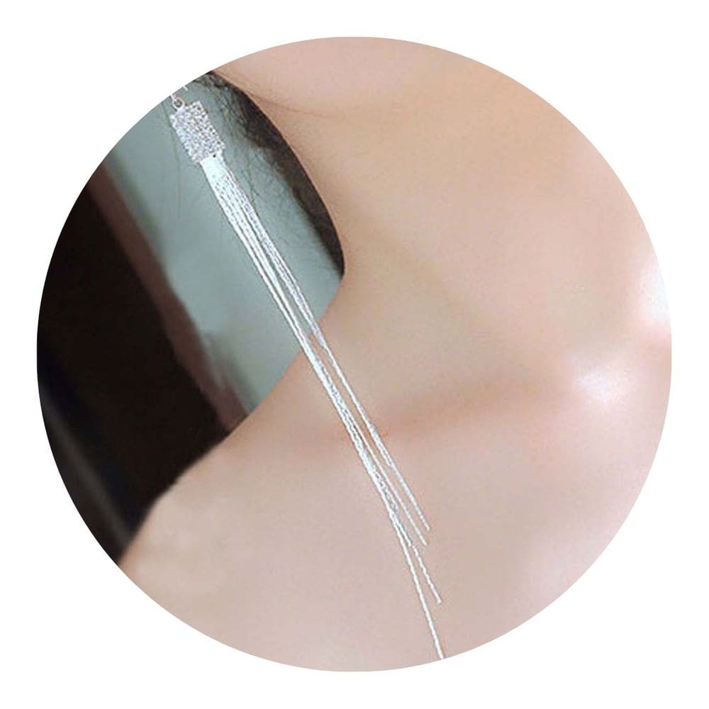 Brinco Feminino Franja Longo Strass Prateado Casamento Festa