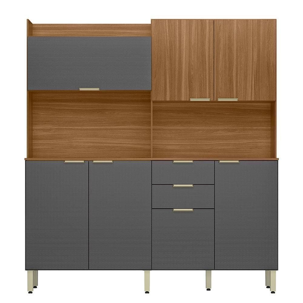 Cozinha Compacta Pitaya 7 Portas E 2 Gavetas Amêndola Touch Grafito Prime Tx Demóbile