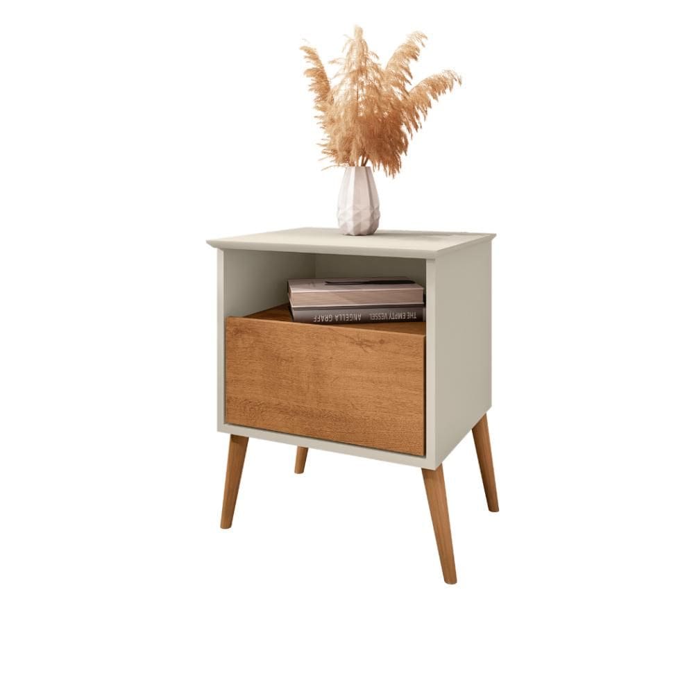 Mesa De Cabeceira Cancun 1 Gaveta Off White Naturale Bechara