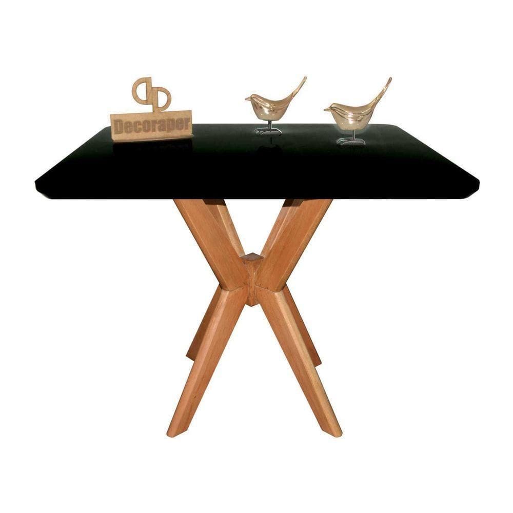 Mesa Jantar Pandora Tampo Quadrado Laca Com Vidro 120cm Preto