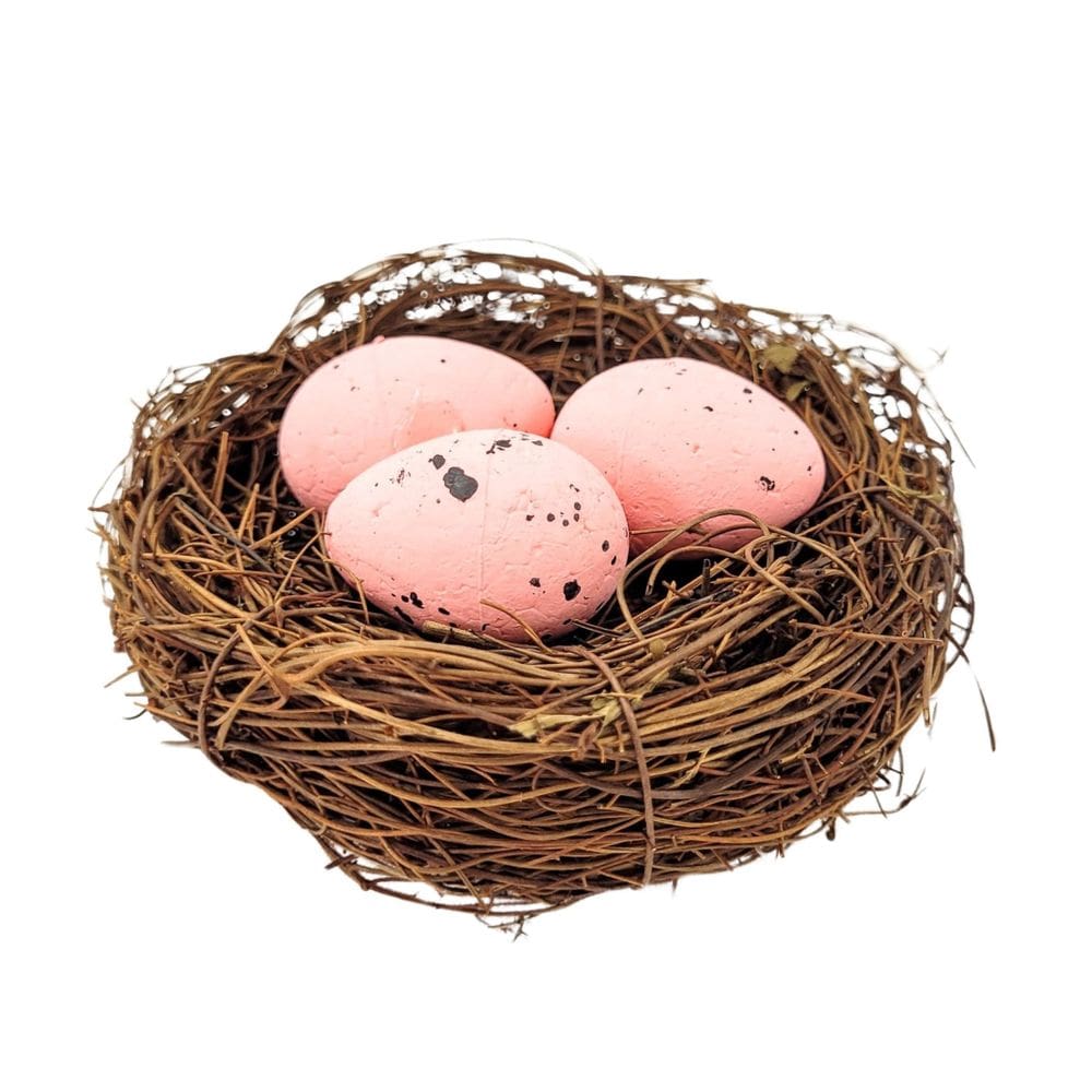 Ninho Decorativo Com 3 Ovos 12Cm Decoração De Páscoa Rosa