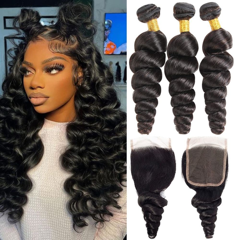 Pacotes de cabelo Loose Wave com fecho Releek 12A Brazilian Hair