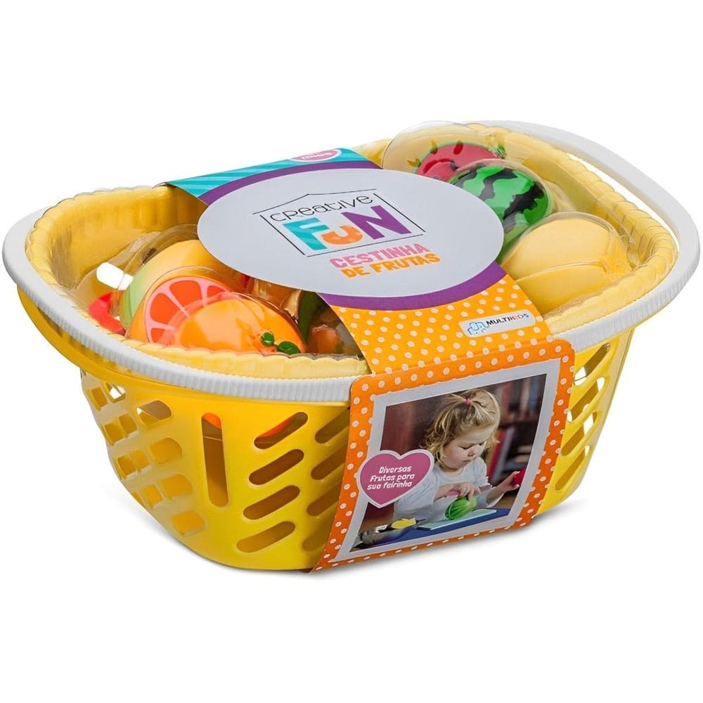 Kit Cesta Infantil Frutinhas De Cortar Brinquedo Creative Fun Com 15 Peças - Multikids