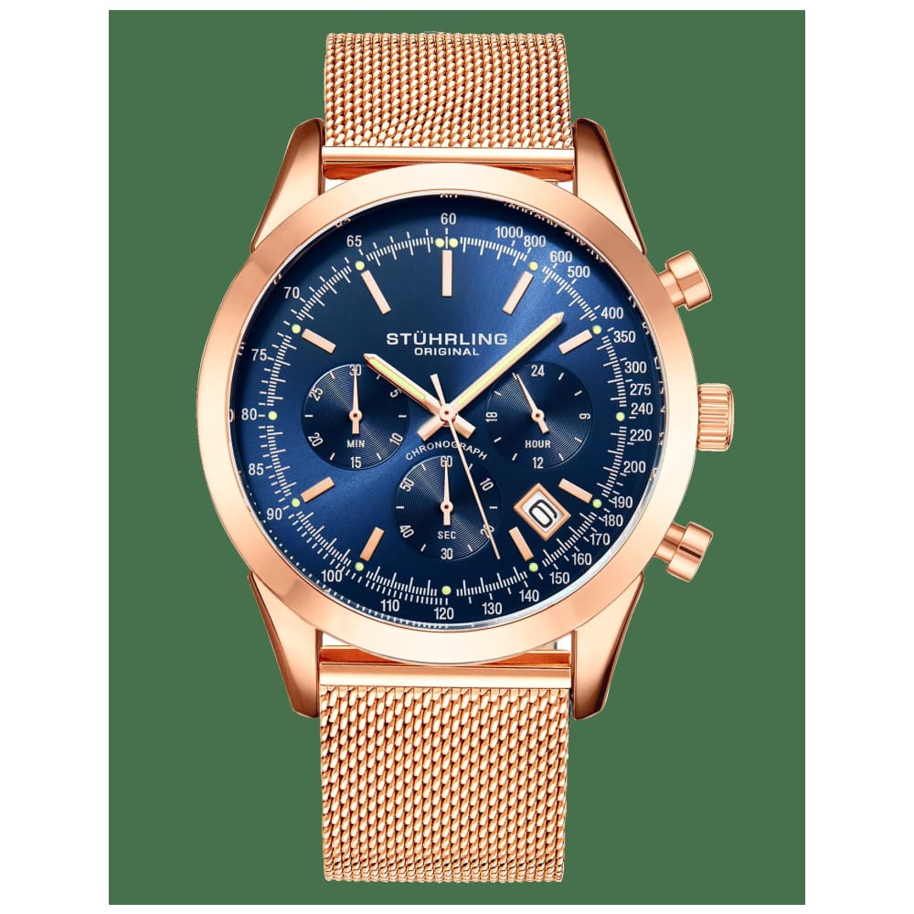 Relógio Masculino Stuhrling Rialto 3975L Quartzo 42mm com Cronográfo, Ouro Rosa e Azul