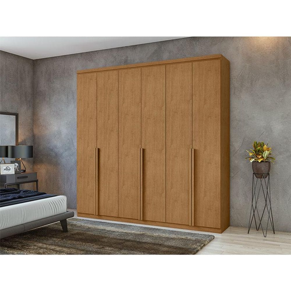 Guarda Roupa Casal Ambiente Alonzo 6 Portas Amêndoa Clean- Lopas