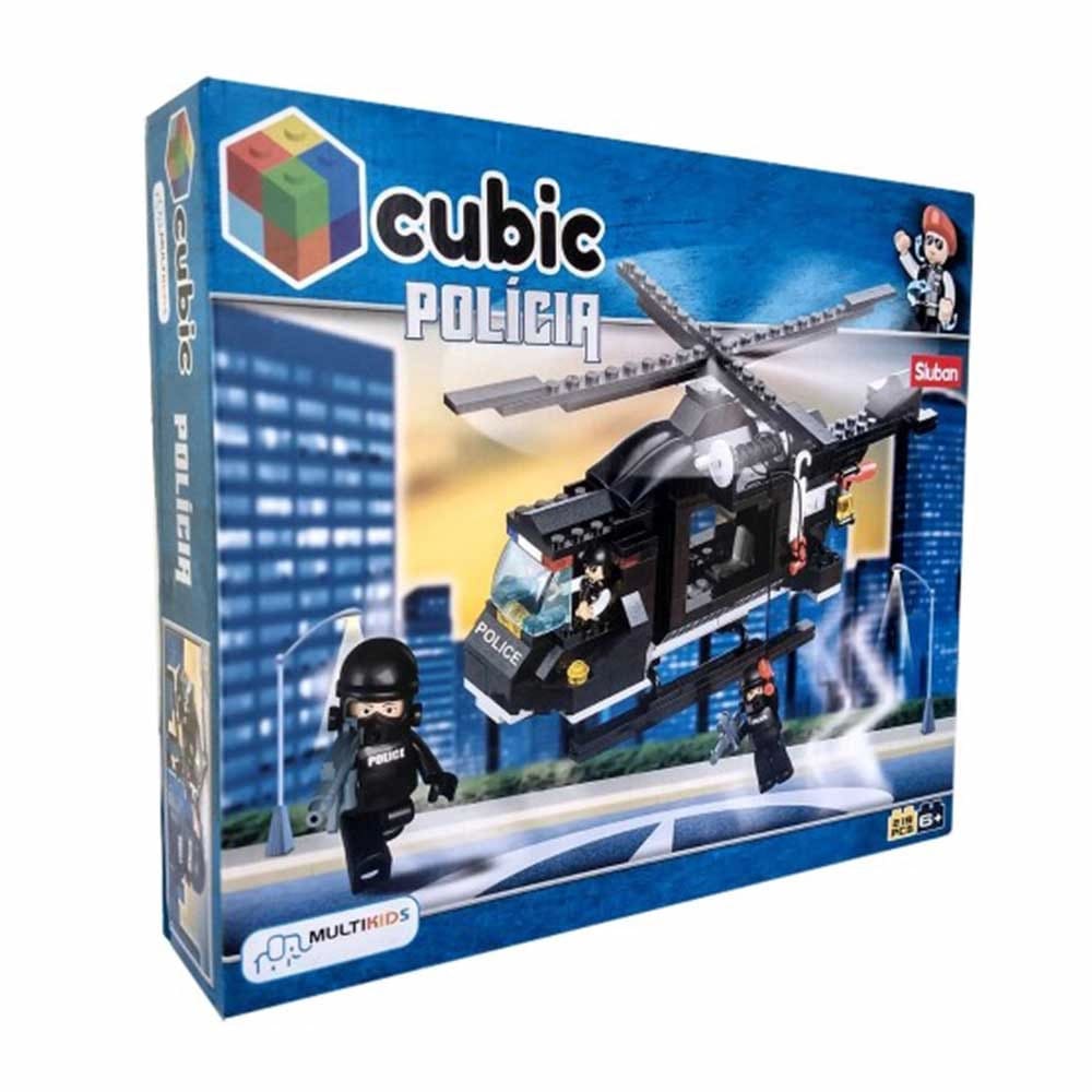 Helicóptero de Combate Blocos De Montar Cubic Policia Com 219 Peças