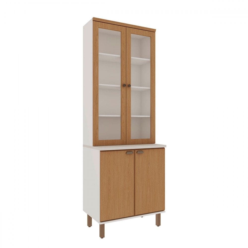 Cristaleira 80 Cm Atria 4 Portas com Vidro Branco Fosco/Teka Soho - Genialflex