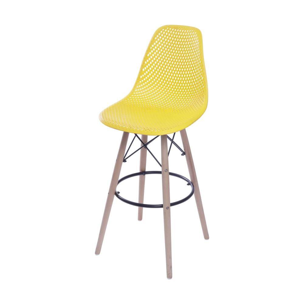 Banqueta Eames DSW Colmeia em Polipropileno Amarela Base Madeira